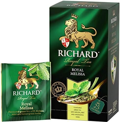 RICHARD TEA, MELISSA ROYAL, THÉ VERT AROMATISÉ, THÉ VERT TENDRE CHINOIS AVEC DE LA CITRONNELLE VIVE, DE LA MÉLISSE (MELISSA) ET DE LA MENTHE, 25 SACHETS RICHARD TEA, MELISSA ROYAL, THÉ VERT AROMATISÉ, THÉ VERT TENDRE CHINOIS AVEC DE LA CITRONNELLE VIVE, DE LA MÉLISSE (MELISSA) ET DE LA MENTHE, 25 SACHETS