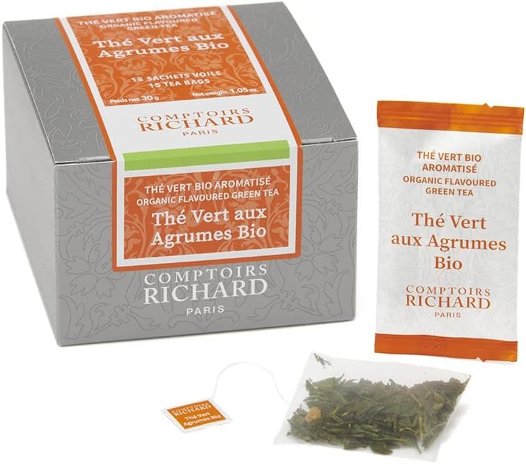 Thé Vert Agrumes Bio Comptoirs Richard, boîte 15 sachets 30.0 grams