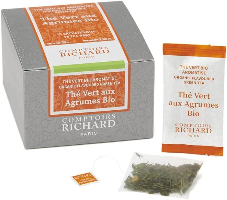 Thé Vert Agrumes Bio Comptoirs Richard, boîte 15 sachets 30.0 grams