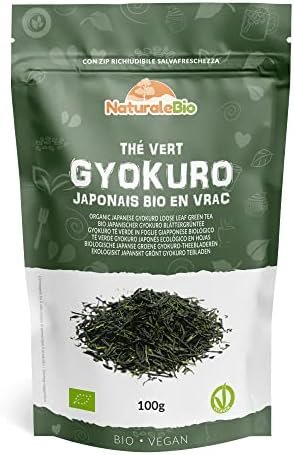 Thé vert Gyokuro Japonais Bio de 100g. Bio, Naturel et Pur, Thé vert en vrac de première récolte cultivée au Japon. Organic Japanese Gyokuro Green Tea. NaturaleBio.