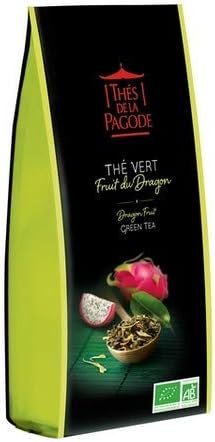 Thé vert fruit du dragon bio par Thés de La pagode⎢Mélange thé vert sencha et chun mee au fruit du dragon – Sachet vrac 100 grammes⎢Thé en vrac Bio