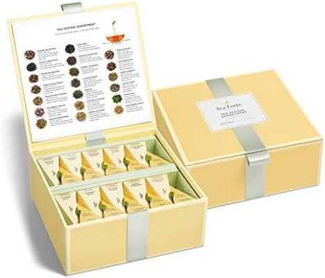 Coffret d&rsquo;assortiment de dégustation de thés Tea Forté avec 40 infuseurs de thé de forme pyramidale faits main – Thé noir, tisane, thé Oolong, thé vert, thé blanc