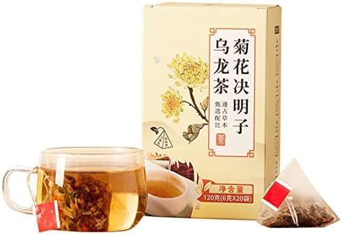Luqeeg Sachets de Thé aux Graines de Chrysanthème Cassia (120g, 6gX20Sachets), Tisane 100% Naturelle, Chèvrefeuille, Osmanthus, Goji, Combinaison de Thé Floral, Thé Oolong Biologique