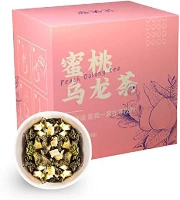 Thé Oolong à la Pêche 50 G / 1,8 Oz, Sachets de thé Oolong aux Fruits de Pêche Blanche, Arôme fruité, 1 Boîtes avec 10 Sachets de thé par Emballage Individuel Facile à Transporter