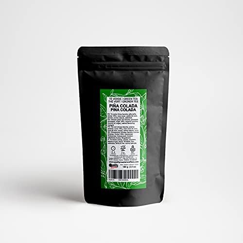 Thé vert. Piña Colada. Mélange / Blend. Saveur d’ananas et coco. Avec ananas (16%), coco et souci. Haute qualité. Antioxydant. Diurétique. 100 g Thé vert. Piña Colada. Mélange / Blend. Saveur d’ananas et coco. Avec ananas (16%), coco et souci. Haute qualité. Antioxydant. Diurétique. 100 g