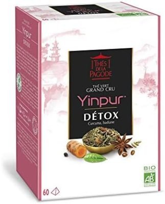 Thés de la Pagode – Thé Vert Bio Yinpur – Thé Détox et Digestif à la Badiane Bio et au Curcuma Bio – Action Diurétique – Goût Doux de Miel + Anis Bio – Boîte de 60 infusettes – 120 Grammes