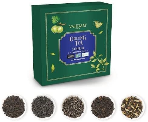 VAHDAM, Échantillon De Feuilles De Thé Oolong – 5 Thés, 25 Portions | THÉ OOLONG | 5 Délicieux Thé Oolong En Vrac | Assortiment De Thé Oolong | Coffrets Cadeaux Pour Femmes Et Hommes