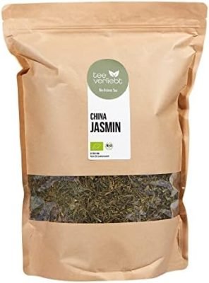 FRUTEG Jasmine de thé vert bio de la Chine | Feuilles de thé vert avec des fleurs de jasmin aromatisées | Goût intense et parfum de jasmin tendre | de l&rsquo;agriculture biologique certifiée | 1000g