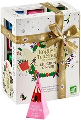 English Tea Shop – Coffret thés et infusions bio Sélection d&rsquo;Hiver Blanc – 4 mélanges dans une boîte de 12 sachets pyramides – Coffret cadeau