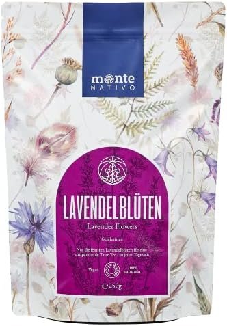 Fleurs de Lavande (250g) Monte Nativo – Lavande sans additifs – Parfum intense – Fleurs pour coussins parfumés, sacs et sachets parfumés – Thé à la lavande – 100% pur et naturel – En thé ou en parfum