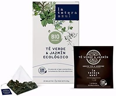 LA TETERA AZUL – Sencha japonais Thé vert parfumé au jasmin biologique. infusion organique pyramides. Thé vert et jasmin. 20 pyramides.