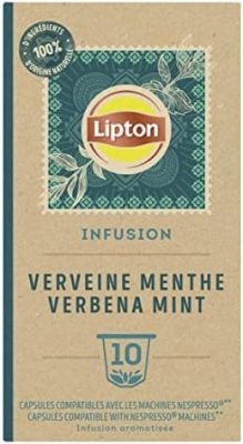 Lipton Infusion Verveine Menthe Capsules Compatibles Nespresso, Anti-stress, Parfum Savoureux de Menthe, 1 x 10 capsules