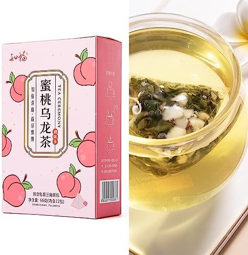 Mxzzand Sachet de thé Oolong à la pêche, Loisirs, Boire des sachets de thé aux Fruits, Emballage Individuel, parfumé, Triangle de 66 g, Sac Transparent pour Les Amis de la Famille