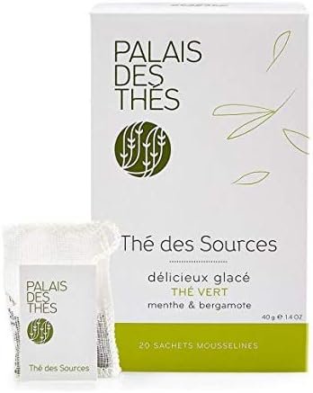 Palais Des Thés, THÉ DES SOURCES, Thé vert parfumé, Mélange Fleurs et Plantes, 20 Sachets Mousselines