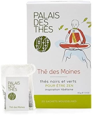 Palais des Thés, THÉ DES MOINES, Mélange de Thé Vert et Noir Parfumés, Parfum Gourmand et Floral , 20 Sachets Mousselines