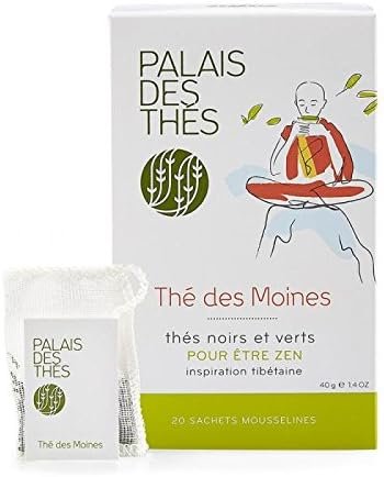 Palais des Thés, THÉ DES MOINES, Mélange de Thé Vert et Noir Parfumés, Parfum Gourmand et Floral , 20 Sachets Mousselines