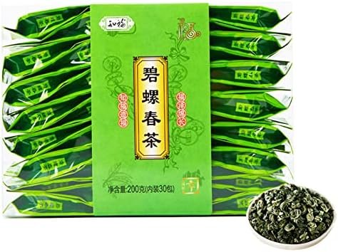 Thé Vert, 200g 7.1oz 30 Paquets de Thé Chinois de Cueillette à la Main de Méthode Antique, Paquet de Thé du Matin de Thé de Biluochun de Parfum Fort