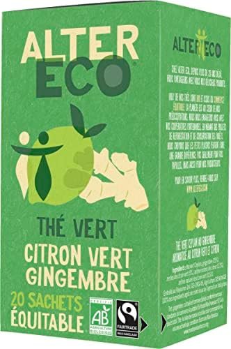 ALTER ECO – Thé Vert Citron Gingembre – Thé Vert Bio & Equitable – Boîte de 20 sachets