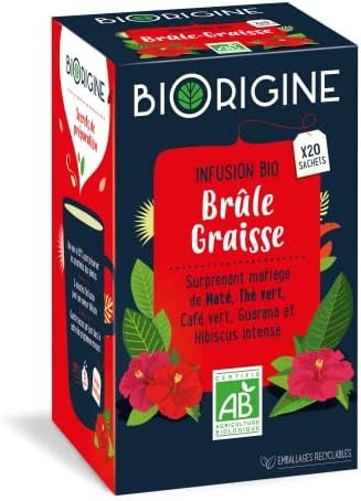 BiOrigine – Infusion Brûle-graisse – Maté & thé vert – Ingrédients d&rsquo;origine naturelle – 20 sachets – 32g Bio