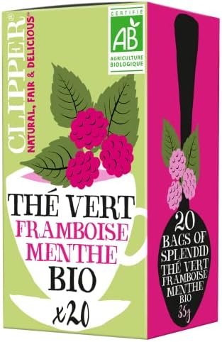 Clipper Natural, Fair & Delicious – Thé Vert Bio – Splendid – Framboise et Menthe – 20 Sachets De Thé Bio – 1 Paquet – 210 g