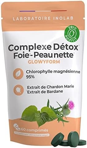 Complexe Detox, Peau Nette | Chlorophylle + Chardon Marie bio + Bardane bio + Fibres Prébiotiques Bio | Détox Foie, Digestion, Peau Lumineuse, Acné | Sans Additifs Complexe Detox, Peau Nette | Chlorophylle + Chardon Marie bio + Bardane bio + Fibres Prébiotiques Bio | Détox Foie, Digestion, Peau Lumineuse, Acné | Sans Additifs