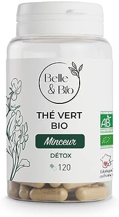 DETOX & CURE MINCEUR – Thé Vert Bio certifié Ecocert – Pilulier de 120 gélules – Cure 1 mois – Complément Alimentaire BELLE&BIO – Fabriqué en France