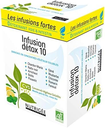 Infusion Détox 10 Bio • Détoxinant Foie & Intestin • Huiles essentielles Menthe Poivrée & Citron • Issue de l’agriculture Bio • 30 sachets • Fabriqué en France • Nutrigée