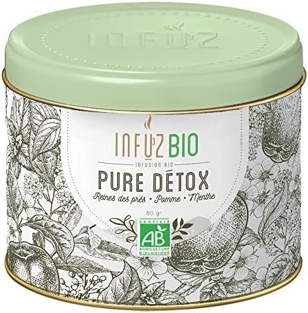 Infuz BIO– PURE DETOX – Infusion en vrac bio pour éliminer les toxines – Reine des Prés, Pomme & Menthe – Fabriqué en France – 80g Infuz BIO– PURE DETOX – Infusion en vrac bio pour éliminer les toxines – Reine des Prés, Pomme & Menthe – Fabriqué en France – 80g