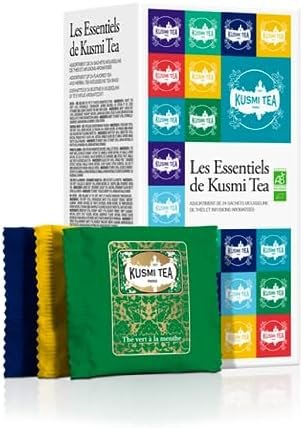 Kusmi Tea – Coffret Les Essentiels Bio – Idée Cadeau – Prince Vladimir, Anastasia, BB Detox, Thé vert à la menthe, AquaRosa, AquaSummer, Tropical White – 24 Sachets Mousseline Kusmi Tea – Coffret Les Essentiels Bio – Idée Cadeau – Prince Vladimir, Anastasia, BB Detox, Thé vert à la menthe, AquaRosa, AquaSummer, Tropical White – 24 Sachets Mousseline