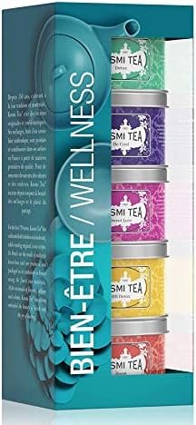Kusmi Tea – Coffret de 5 Miniatures Les Bien-Être – Assortiment Thés Aromatisés et Infusion- Thé Detox, BB Detox, Boost, Sweet Love et Infusion Be Cool – Boîtes à Thé en Métal 5x25gr