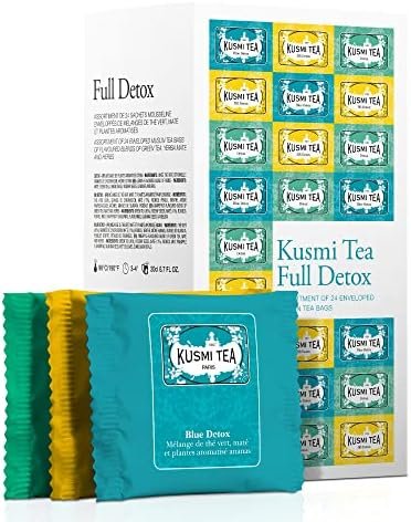 Kusmi Tea – Coffret de thé en sachet Full Detox – Assortiment Thés Verts Aromatisés – Thés Detox, BB Detox, Blue Detox – Boite de 24 sachets mousseline Kusmi Tea – Coffret de thé en sachet Full Detox – Assortiment Thés Verts Aromatisés – Thés Detox, BB Detox, Blue Detox – Boite de 24 sachets mousseline