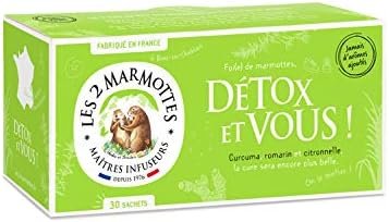 Les 2 Marmottes – infusion Détox et Vous 30 sachets – Curcuma, romarin, et citronnelle – Bien-Être et Relaxation – Pour le foie – Made in France – Sans arômes ajoutés – 46g