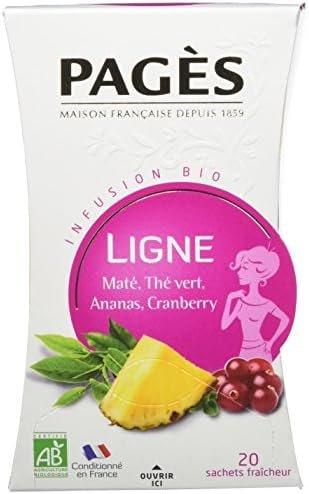 Pagès Thé Infusion Mate,Thé vert, saveur Ananas, Cranberry, ligne Bio 20 Sachets