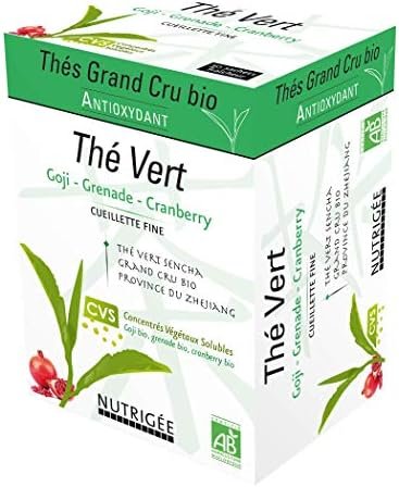 THÉ VERT BIO ANTIOXYDANT • Thé Grand Cru Bio • Enrichi en Concentrés Végétaux Solubles (CVS) : Goji, Grenade, Cranberry Bio • 15 sachets • Fabriqué en France • Nutrigée