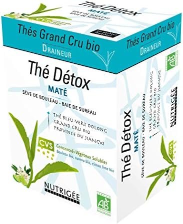 Thé Détox • Oolong et Maté • Enrichi en Concentrés Végétaux Solubles (CVS) : Sève de Bouleau, Baie de Sureau, Huile essentielle de Citron Lime • 30 sachets • Fabriqué en France • Nutrigée