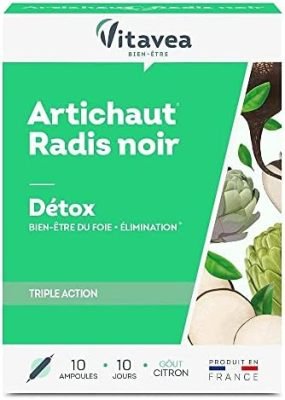 Vitavea – Detox Bien être du Foie Elimination – Complément Alimentaire, Digestion, Transit Intestinal, Draineur – Artichaut, Radis Noir – 10 ampoules – Cure de 10 jours – Fabriqué en France