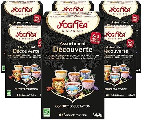 YOGI TEA, Assortiment Découverte – Classic, Gingembre Citron, Chaï Curcuma, Équilibre Féminin, Detox et Bonne Nuit, 108 (6×18) Sachets de Thé YOGI TEA, Assortiment Découverte – Classic, Gingembre Citron, Chaï Curcuma, Équilibre Féminin, Detox et Bonne Nuit, 108 (6×18) Sachets de Thé