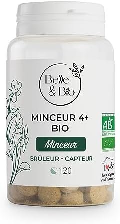 BRÛLEUR-CAPTEUR & MINCEUR – Minceur 4+ Bio – Thé Vert, Artichaut, Guarana Bio certifiés Ecocert – 120 comprimés – Cure 1 mois – Complément Alimentaire BELLE&BIO – Fabriqué en France