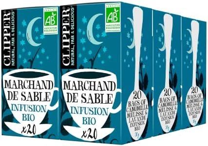 Clipper Natural, Fair & Delicious – Infusion Bio – Marchand De Sable – Camomille, Lavande Et Mélisse – 20 Sachets D&rsquo;Infusion Bio – Lot De 6 Paquets