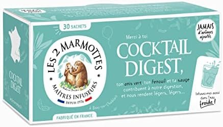 Les 2 Marmottes – Infusion Cocktail Digest 30 sachets – Anis Vert, Fenouil et Sauge – Aide à la Digestion – Idéal fin de repas – Chaud ou Froid – Made In France – Sans arômes ajoutés – 55g