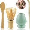 Lotvic Lot de 4 Fouets à Matcha, Accessoire de Cérémonie du Matcha Japonais, Fouet au Matcha, Cuillère Traditionnelle, Cuillère à Thé, Porte-Fouet, l'ensemble Parfait pour Préparer une Tasse