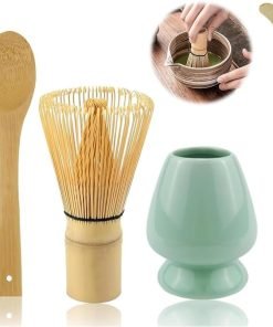 Lotvic Lot de 4 Fouets à Matcha, Accessoire de Cérémonie du Matcha Japonais, Fouet au Matcha, Cuillère Traditionnelle, Cuillère à Thé, Porte-Fouet, l&rsquo;ensemble Parfait pour Préparer une Tasse
