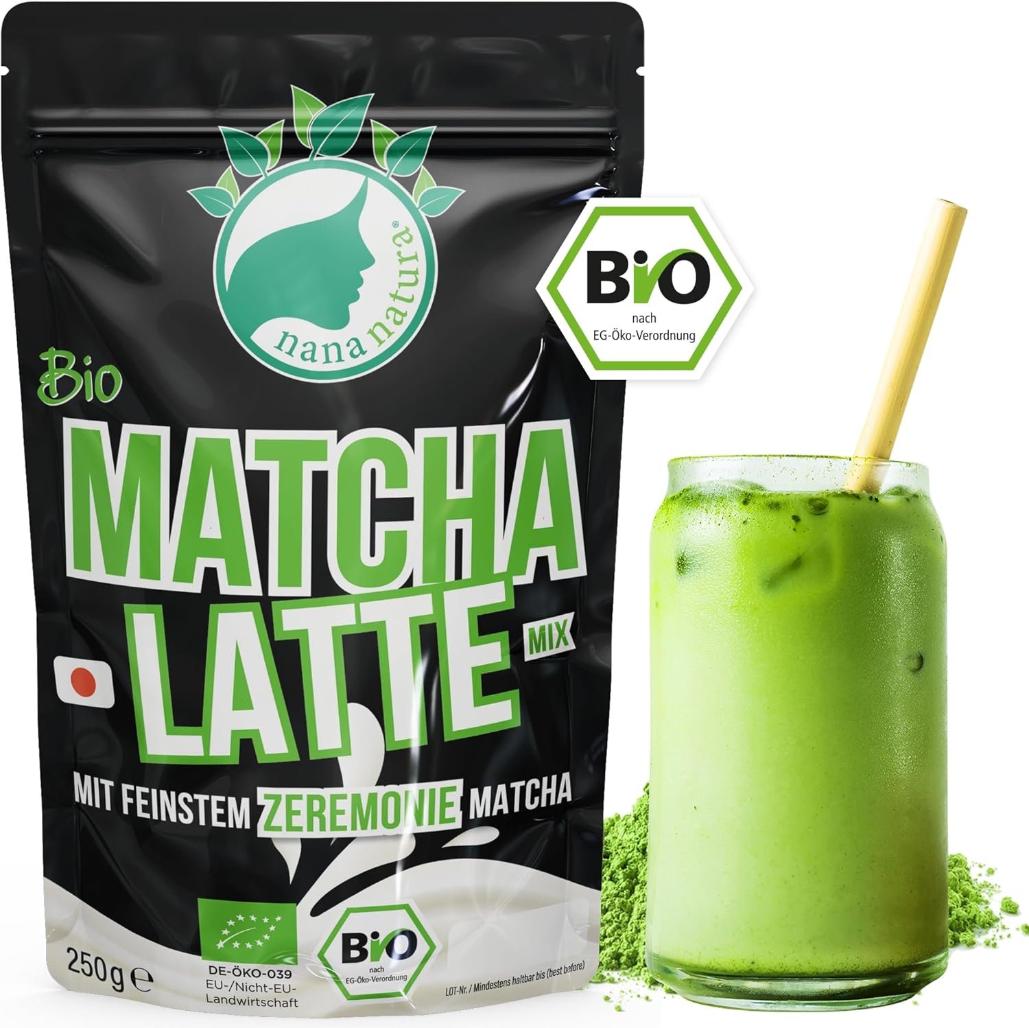 NanaNatura's Instant Bio Matcha Latte en Poudre BIO avec Matcha NanaNatura's Instant Bio Matcha Latte en Poudre BIO avec Matcha de Cérémonie du Japon 250 g – à déguster chaud ou froid